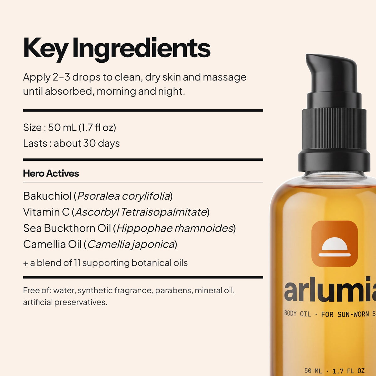 Arlumia key ingredients and directions
